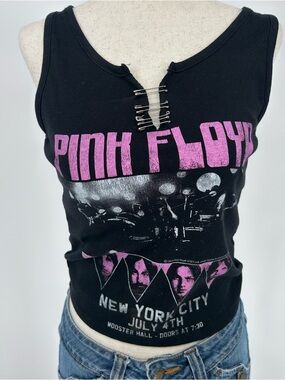 Pink Floyd Graphic Tank Top Safety Pin Distressed Y2K Grunge Baby Tee Medium